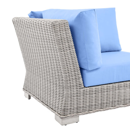 Modway Outlet Conway Outdoor Patio Wicker Rattan Corner Chair by Modway  Outdoor Furniture Furniture Light Gray Light Blue - EEI-4838-LGR-LBU