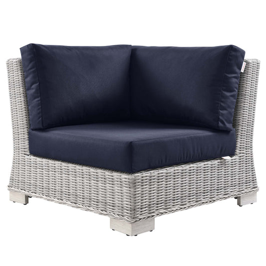 Modway Outlet Conway Outdoor Patio Wicker Rattan Corner Chair by Modway  Outdoor Furniture Furniture Light Gray Navy - EEI-4838-LGR-NAV