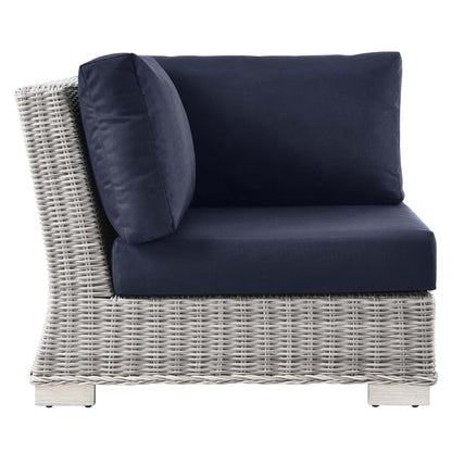 Modway Outlet Conway Outdoor Patio Wicker Rattan Corner Chair by Modway  Outdoor Furniture Furniture Light Gray Navy - EEI-4838-LGR-NAV