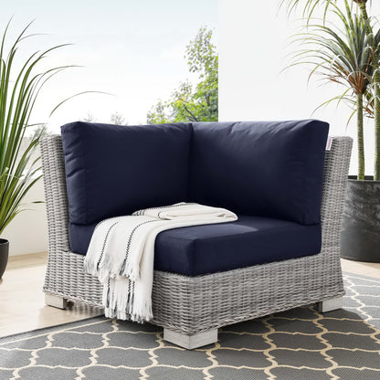 Modway Outlet Conway Outdoor Patio Wicker Rattan Corner Chair by Modway  Outdoor Furniture Furniture Light Gray Navy - EEI-4838-LGR-NAV