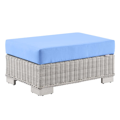 Modway Outlet Conway Outdoor Patio Wicker Rattan Ottoman by Modway  Outdoor Furniture Furniture Light Gray Light Blue - EEI-4839-LGR-LBU