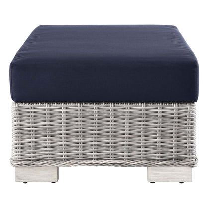 Modway Outlet Conway Outdoor Patio Wicker Rattan Ottoman by Modway  Outdoor Furniture Furniture Light Gray Navy - EEI-4839-LGR-NAV