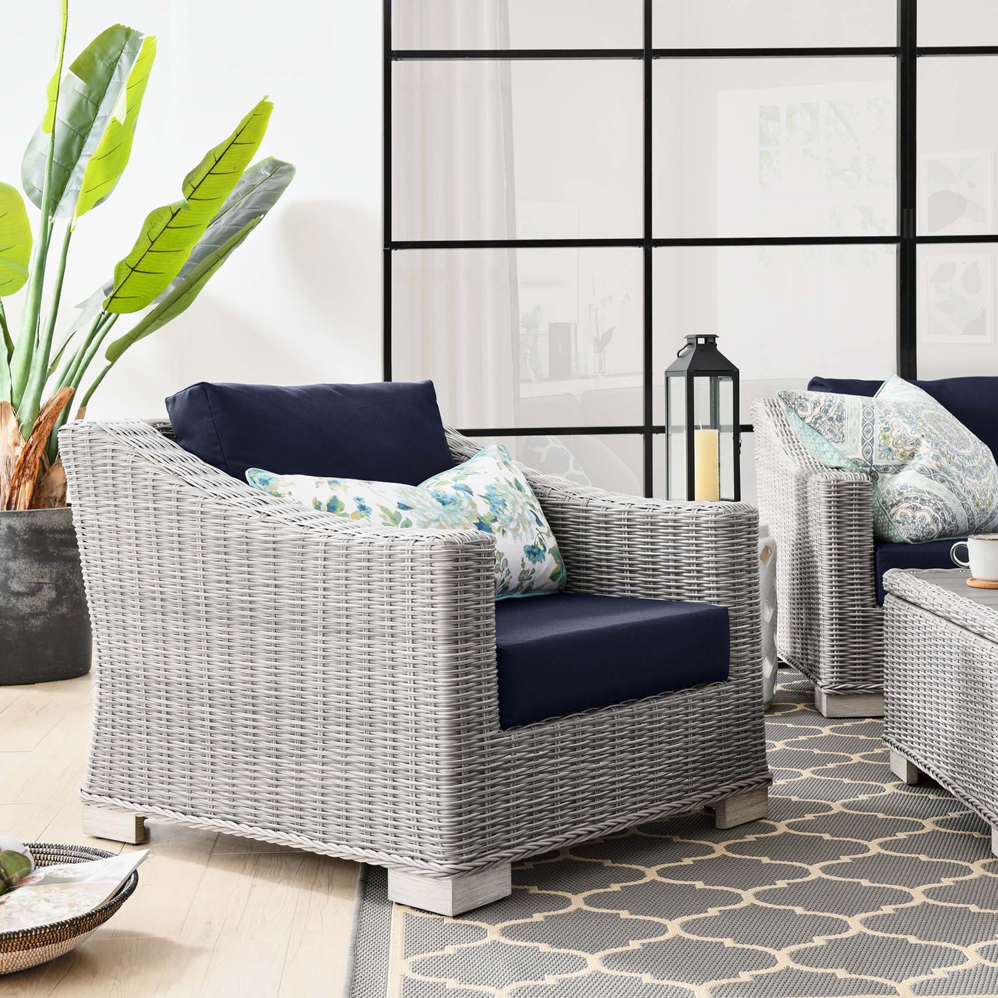 Modway - Conway Outdoor Patio Wicker Rattan Armchair by Modway  Outdoor Furniture Sofa Sectionals Blue - EEI-4840-LGR-NAV