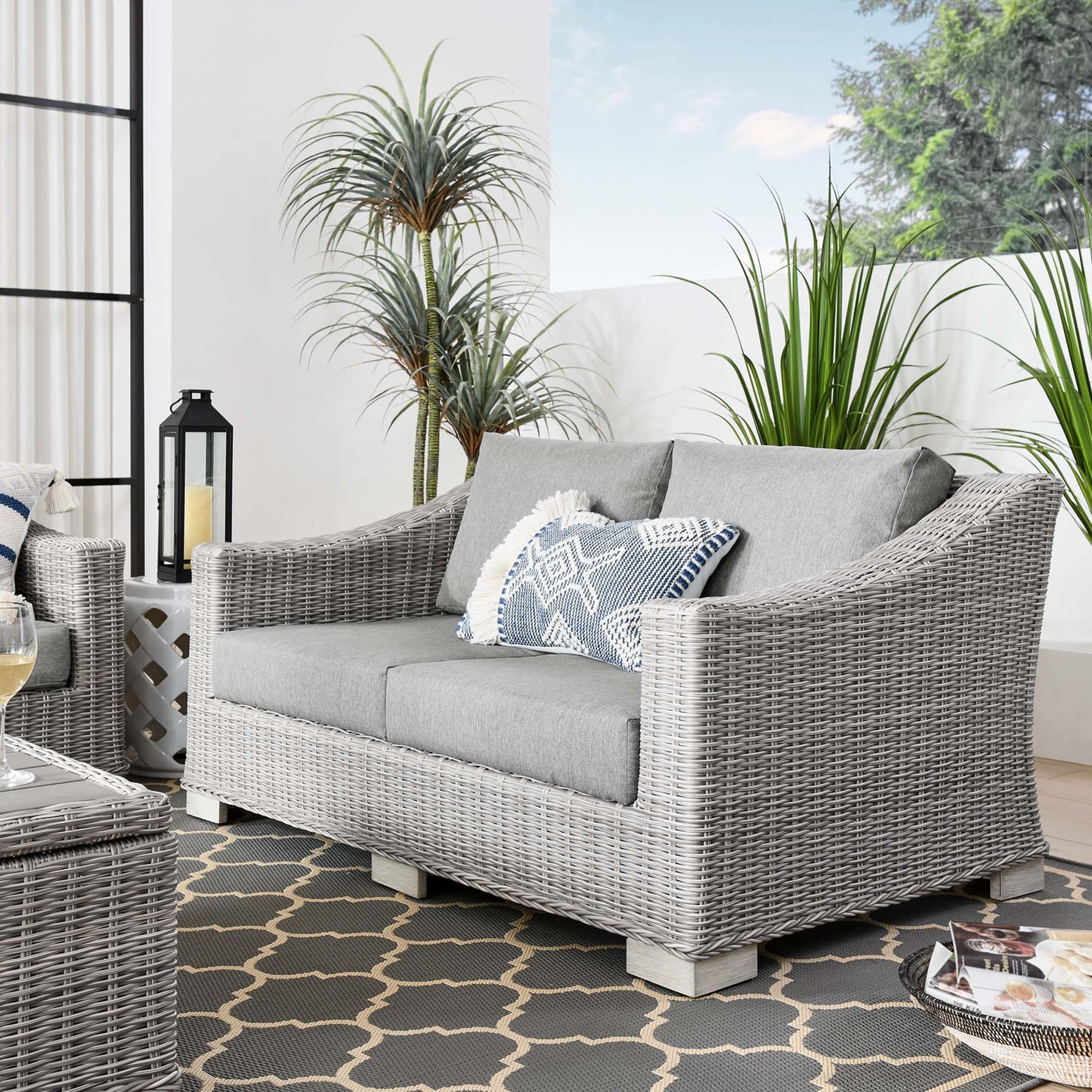 Modway - Conway Outdoor Patio Wicker Rattan Loveseat by Modway  Outdoor Furniture Sofa Sectionals Gray - EEI-4841-LGR-GRY