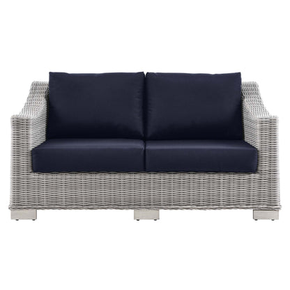 Modway - Conway Outdoor Patio Wicker Rattan Loveseat by Modway  Outdoor Furniture Sofa Sectionals Blue - EEI-4841-LGR-NAV