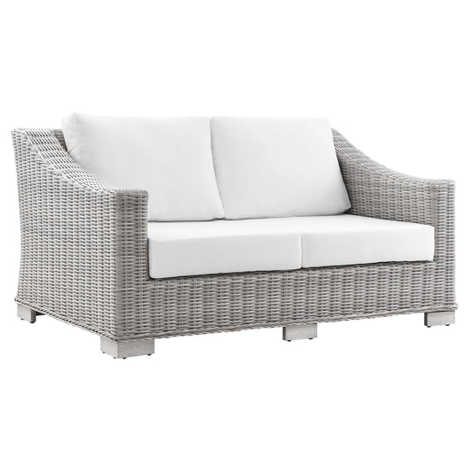 Modway Outlet Conway Outdoor Patio Wicker Rattan Loveseat by Modway  Outdoor Furniture Furniture Light Gray White - EEI-4841-LGR-WHI