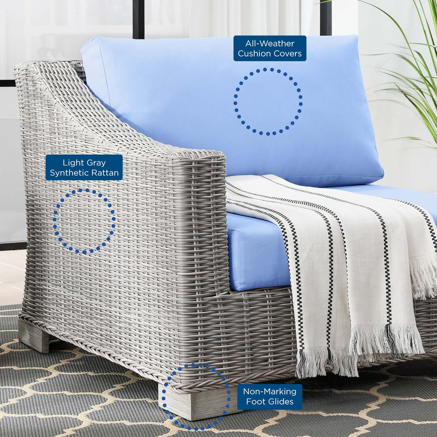 Modway Outlet Conway Outdoor Patio Wicker Rattan Left-Arm Chair by Modway  Outdoor Furniture Furniture Light Gray Light Blue - EEI-4845-LGR-LBU