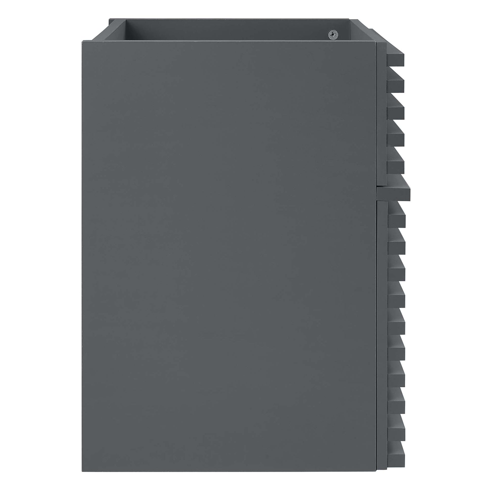 Gray wall-mounted bathroom vanity cabinet with a sink basin opening; sink not included.