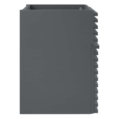 Gray wall-mounted bathroom vanity cabinet with a sink basin opening; sink not included.