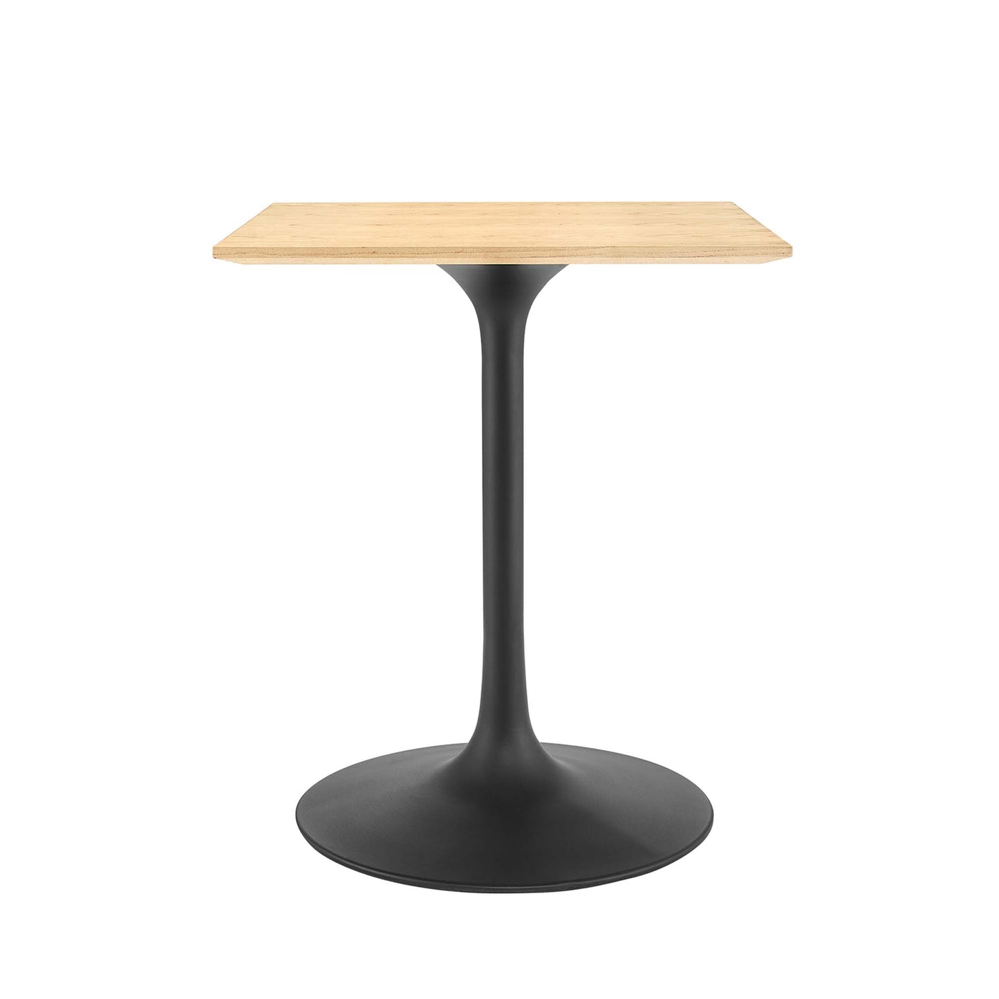 Brown finish 24-inch square wood dining table.