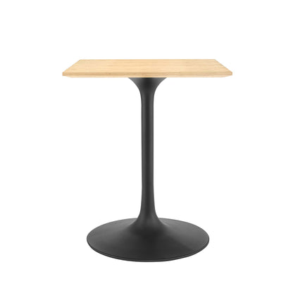 Brown finish 24-inch square wood dining table.