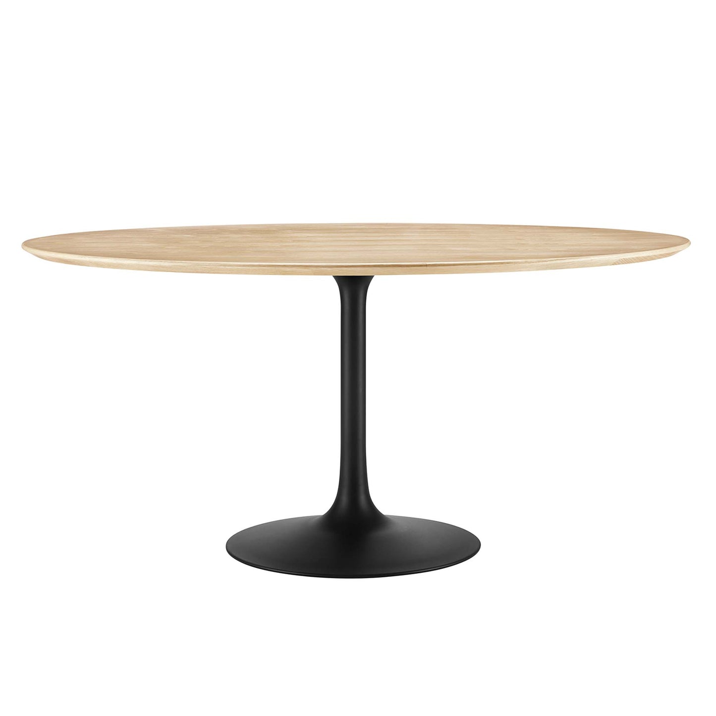 Natural oak round tabletop on black tulip pedestal base