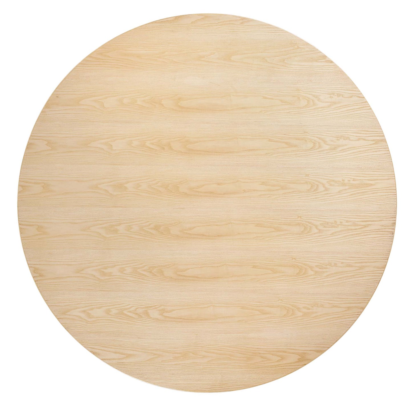 60-inch round natural oak wood dining table with light grain and smooth finish