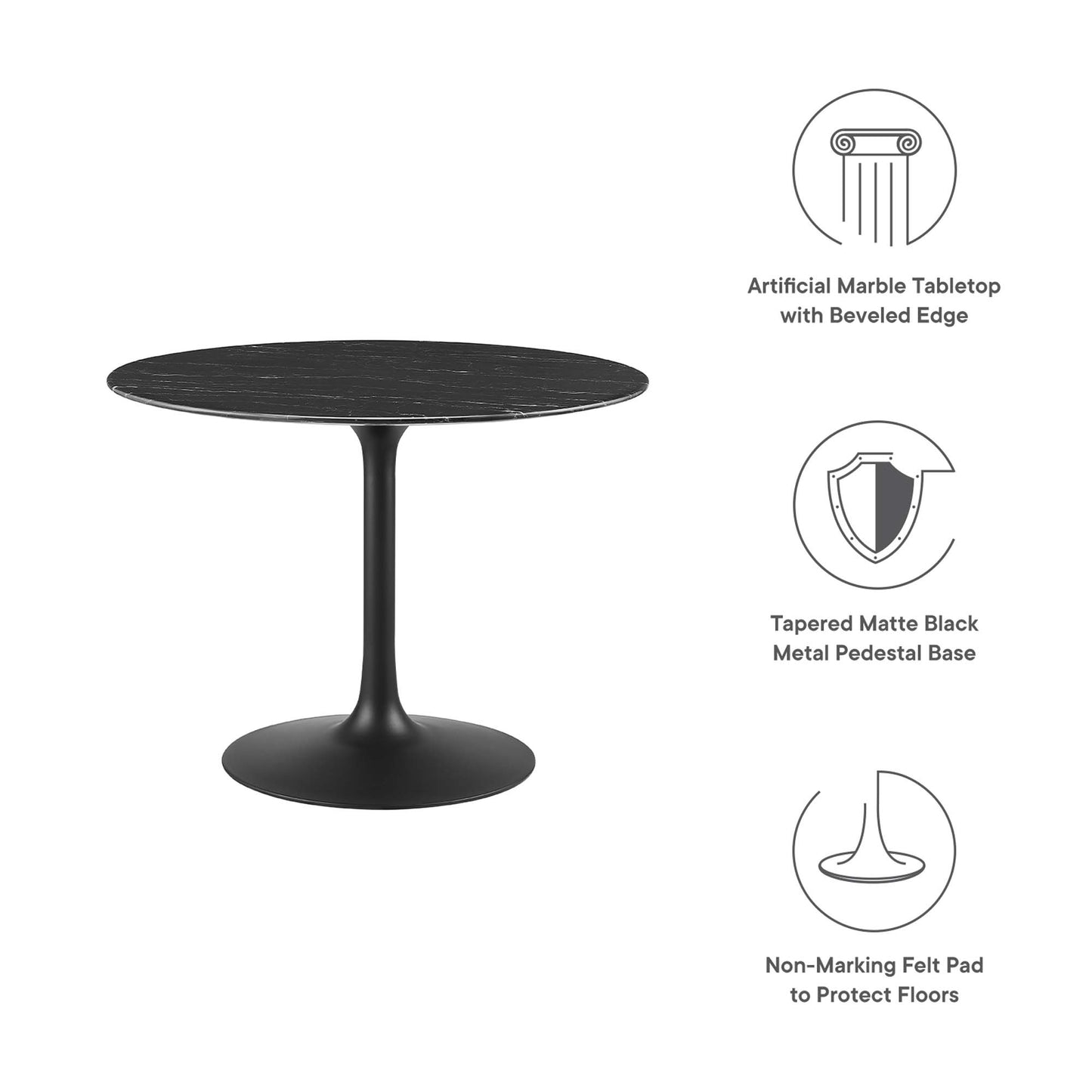 Modway - Lippa 40" Round Faux Marble Dining Table by Modway  Bar and Dining Bar and Dining Tables Black - EEI-4876-BLK-BLK