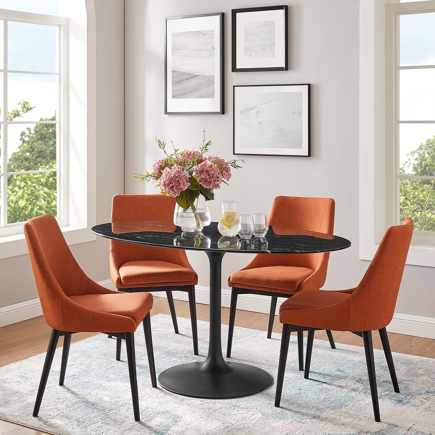 Modway - Lippa 60" Oval Faux Marble Dining Table by Modway  Bar and Dining Bar and Dining Tables Black - EEI-4881-BLK-BLK