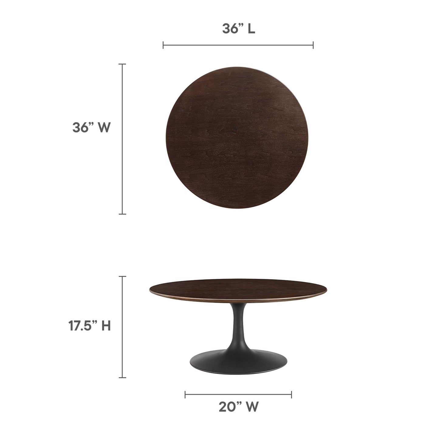 Modway - Lippa 36" Round Wood Coffee Table by Modway  Living Room Tables Brown - EEI-4882-BLK-CHE