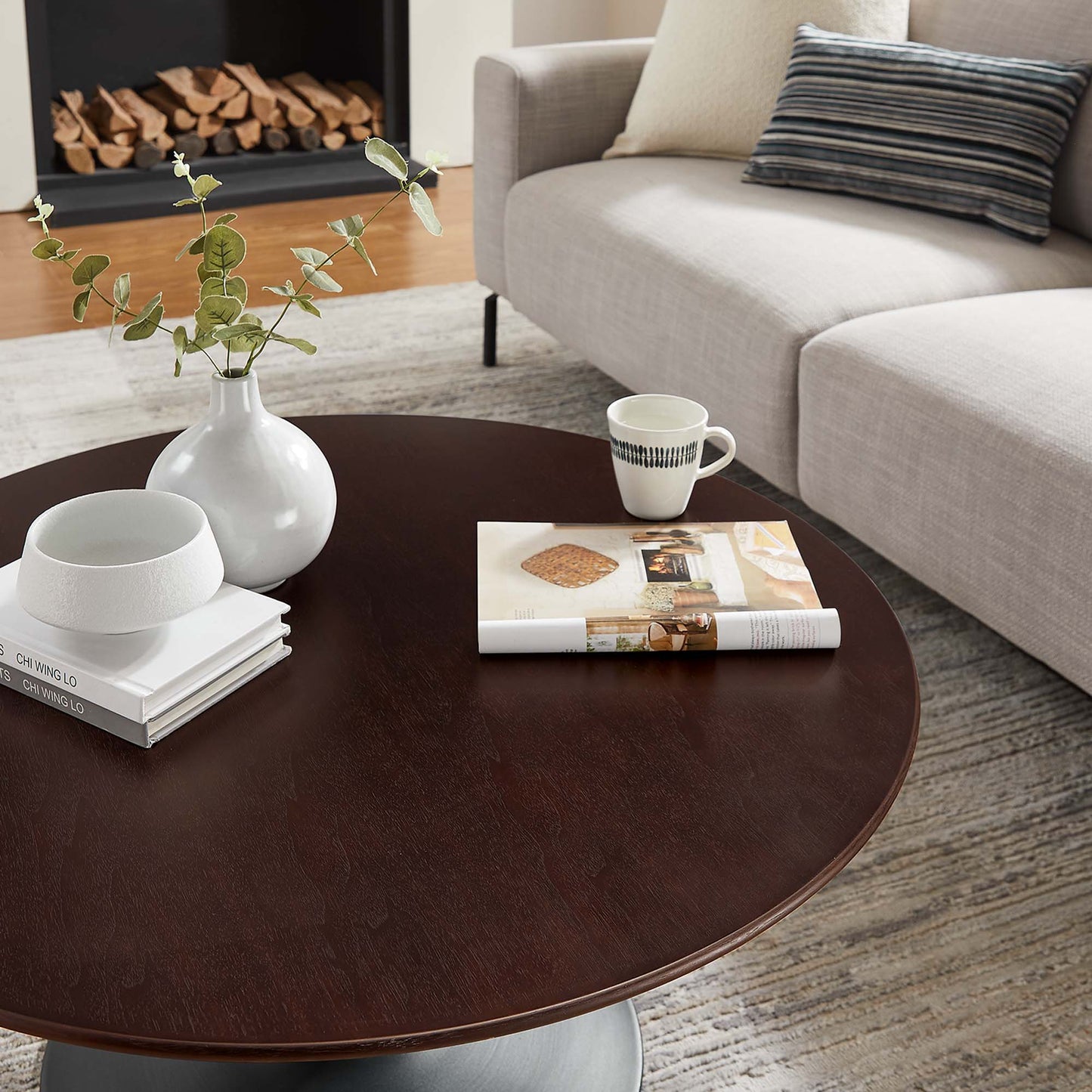 Modway - Lippa 36" Round Wood Coffee Table by Modway  Living Room Tables Brown - EEI-4882-BLK-CHE