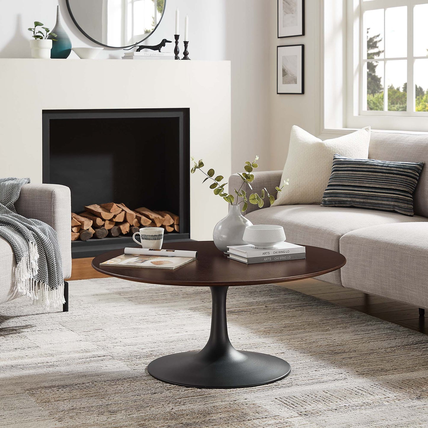 Modway - Lippa 36" Round Wood Coffee Table by Modway  Living Room Tables Brown - EEI-4882-BLK-CHE