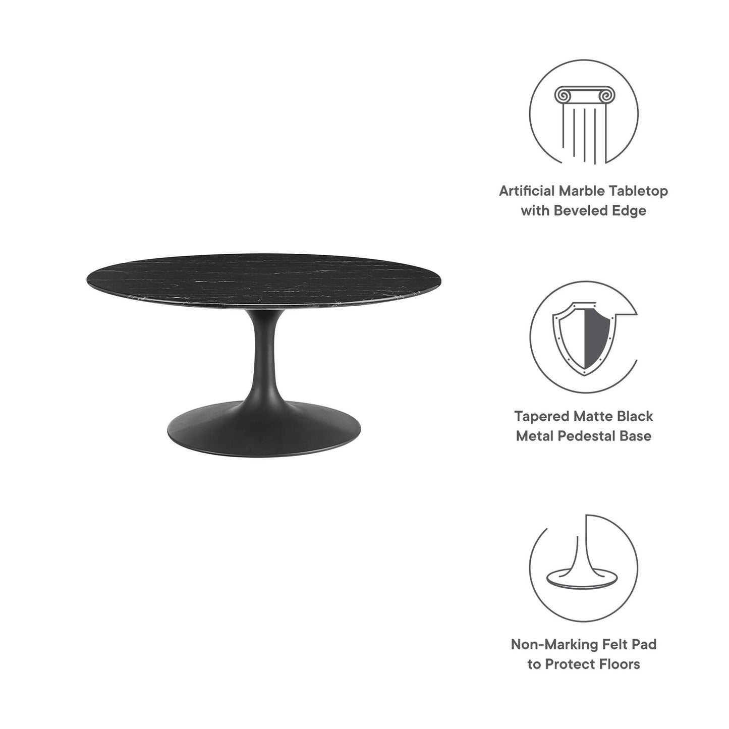 Modway - Lippa 36" Round Faux Marble Coffee Table by Modway  Living Room Tables Black - EEI-4884-BLK-BLK