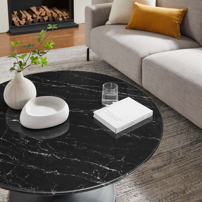 Modway - Lippa 36" Round Faux Marble Coffee Table by Modway  Living Room Tables Black - EEI-4884-BLK-BLK