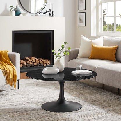 Modway - Lippa 36" Round Faux Marble Coffee Table by Modway  Living Room Tables Black - EEI-4884-BLK-BLK