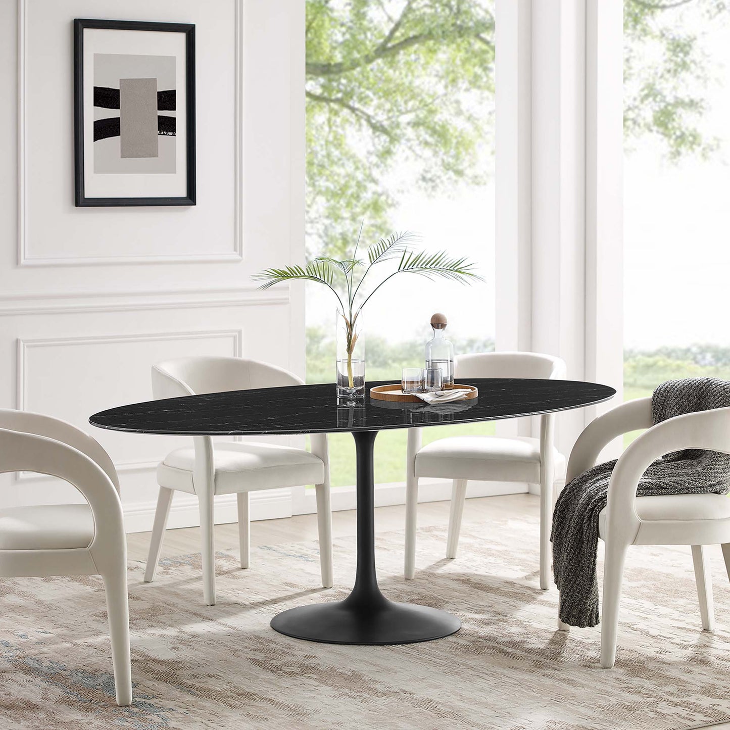 Modway Outlet Lippa 78" Oval Faux Marble Dining Table by Modway  Bar and Dining Furniture Black Black - EEI-4889-BLK-BLK