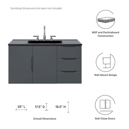 Modway - Vitality 36" Bathroom Vanity Cabinet (Sink Basin Not Included) by Modway  Bathroom Vanities Gray - EEI-4894-GRY