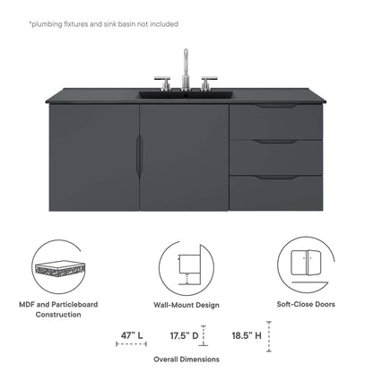 Modway - Vitality 48" Double or Single Sink Compatible (Not Included) Bathroom Vanity Cabinet by Modway  Bathroom Vanities Gray - EEI-4895-GRY