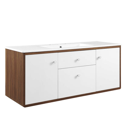 Modway Outlet Transmit 48" Wall-Mount Bathroom Vanity by Modway  Bathroom Furniture Walnut White - EEI-4900-WAL-WHI