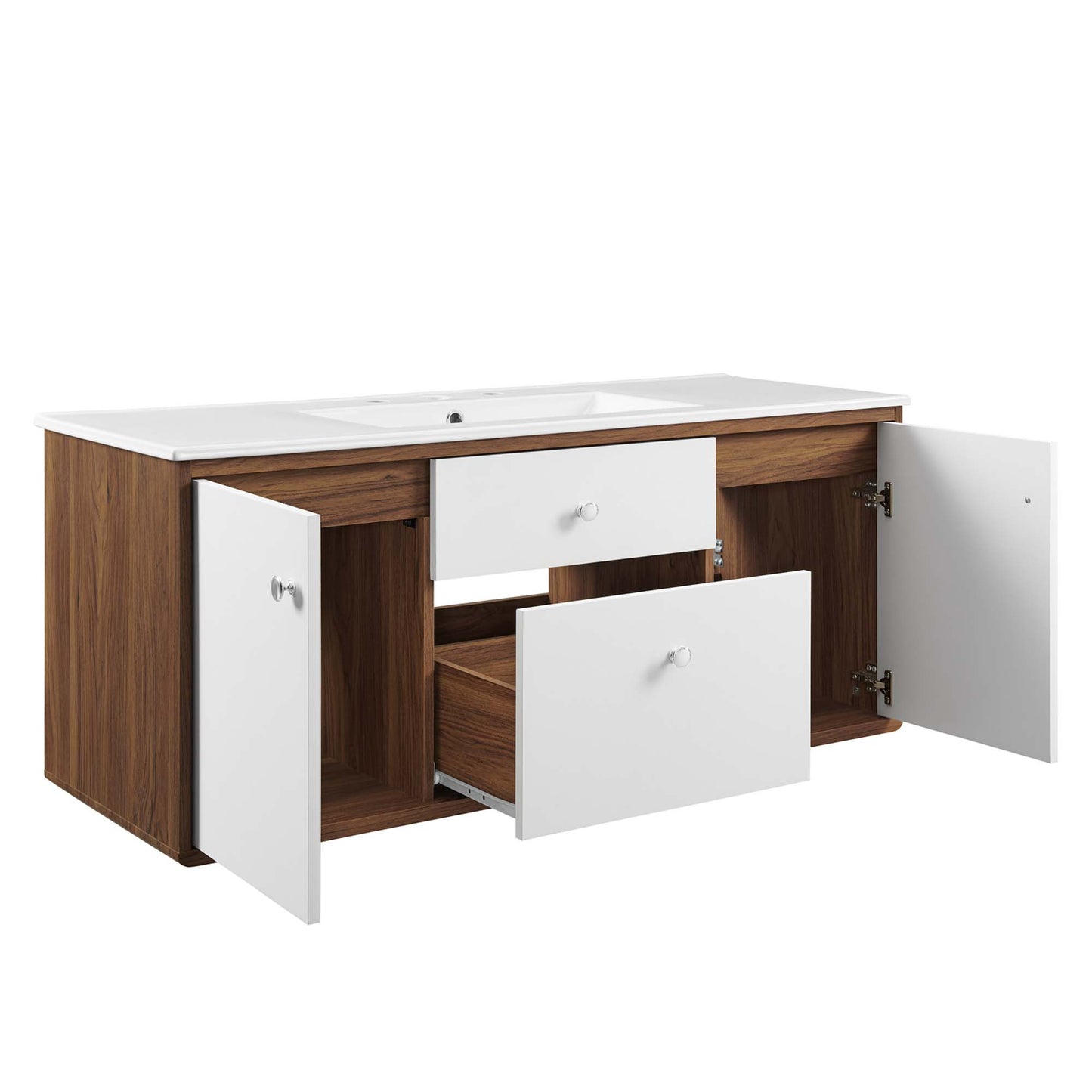 Modway Outlet Transmit 48" Wall-Mount Bathroom Vanity by Modway  Bathroom Furniture Walnut White - EEI-4900-WAL-WHI