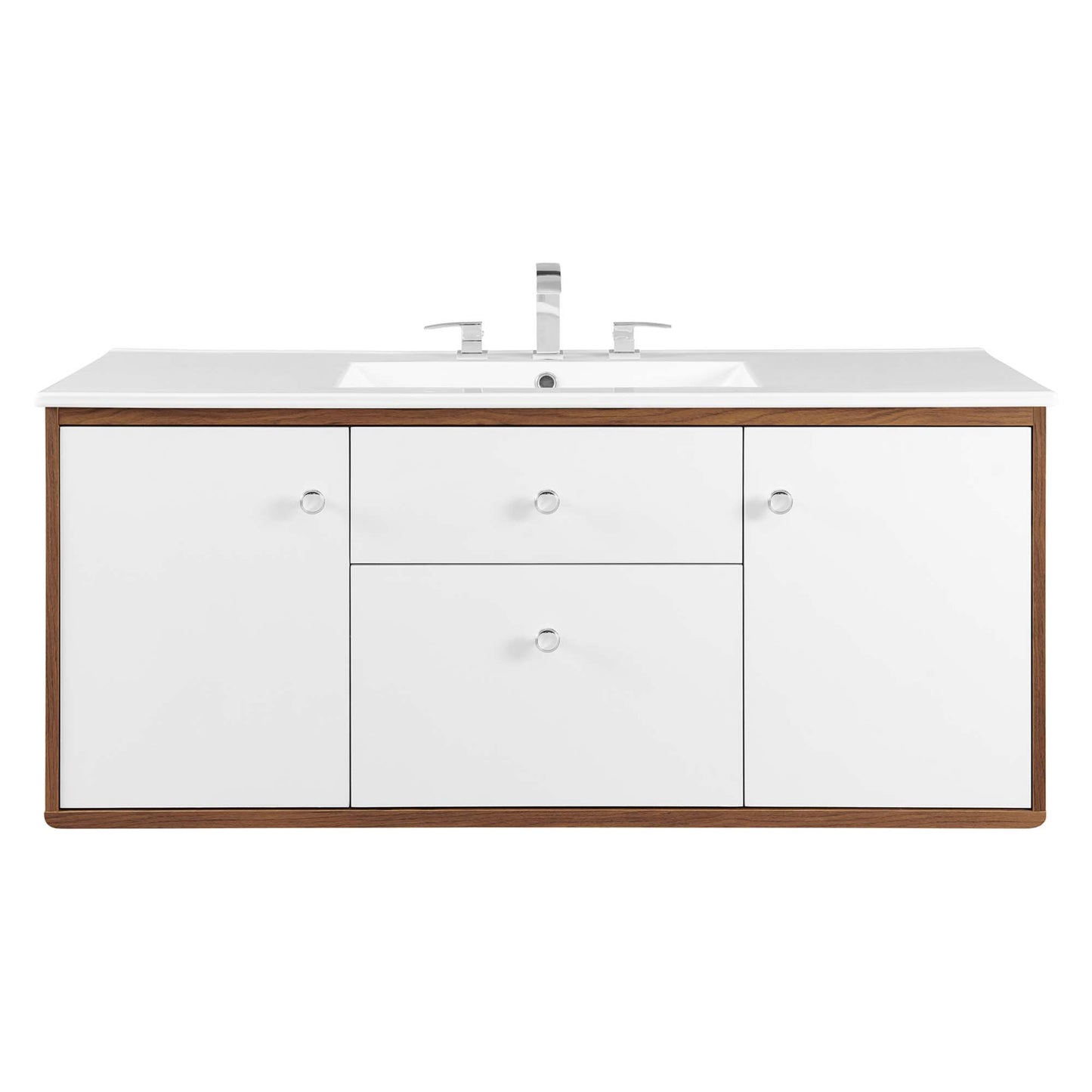 Modway Outlet Transmit 48" Wall-Mount Bathroom Vanity by Modway  Bathroom Furniture Walnut White - EEI-4900-WAL-WHI