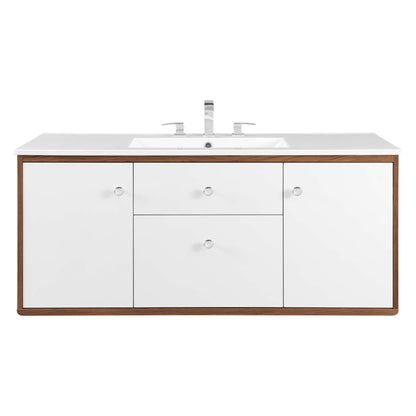Modway Outlet Transmit 48" Wall-Mount Bathroom Vanity by Modway  Bathroom Furniture Walnut White - EEI-4900-WAL-WHI
