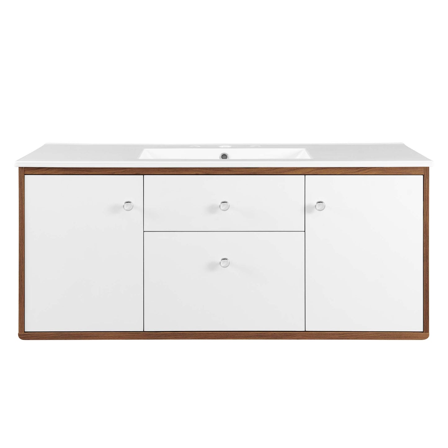Modway Outlet Transmit 48" Wall-Mount Bathroom Vanity by Modway  Bathroom Furniture Walnut White - EEI-4900-WAL-WHI