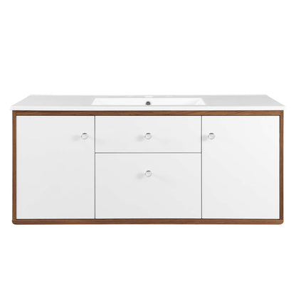 Modway Outlet Transmit 48" Wall-Mount Bathroom Vanity by Modway  Bathroom Furniture Walnut White - EEI-4900-WAL-WHI