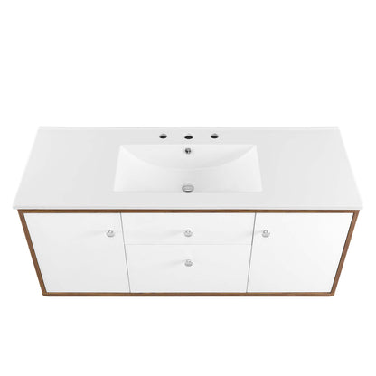 Modway Outlet Transmit 48" Wall-Mount Bathroom Vanity by Modway  Bathroom Furniture Walnut White - EEI-4900-WAL-WHI