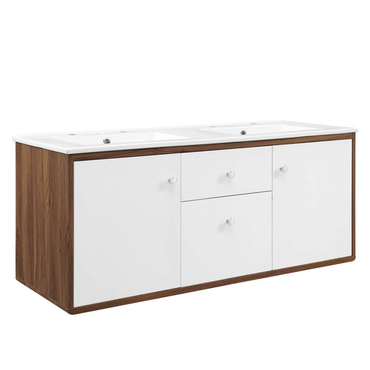 Modway Outlet Transmit 48" Wall-Mount Bathroom Vanity by Modway  Bathroom Furniture Walnut White - EEI-4901-WAL-WHI