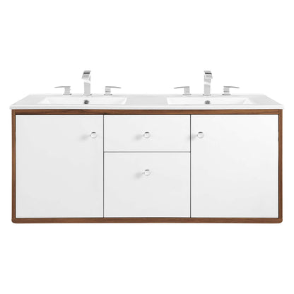 Modway Outlet Transmit 48" Wall-Mount Bathroom Vanity by Modway  Bathroom Furniture Walnut White - EEI-4901-WAL-WHI