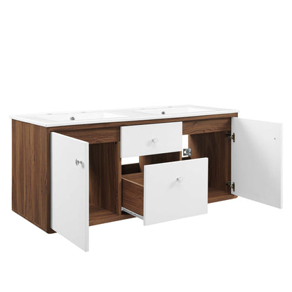 Modway Outlet Transmit 48" Wall-Mount Bathroom Vanity by Modway  Bathroom Furniture Walnut White - EEI-4901-WAL-WHI