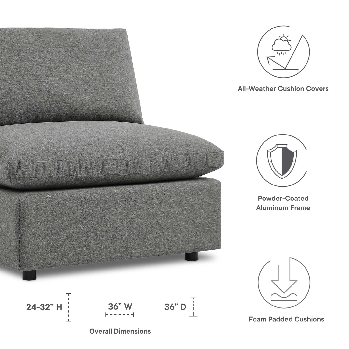 Modway - Commix Overstuffed Outdoor Patio Armless Chair by Modway  Outdoor Furniture Sofa Sectionals Brown - EEI-4902-CHA