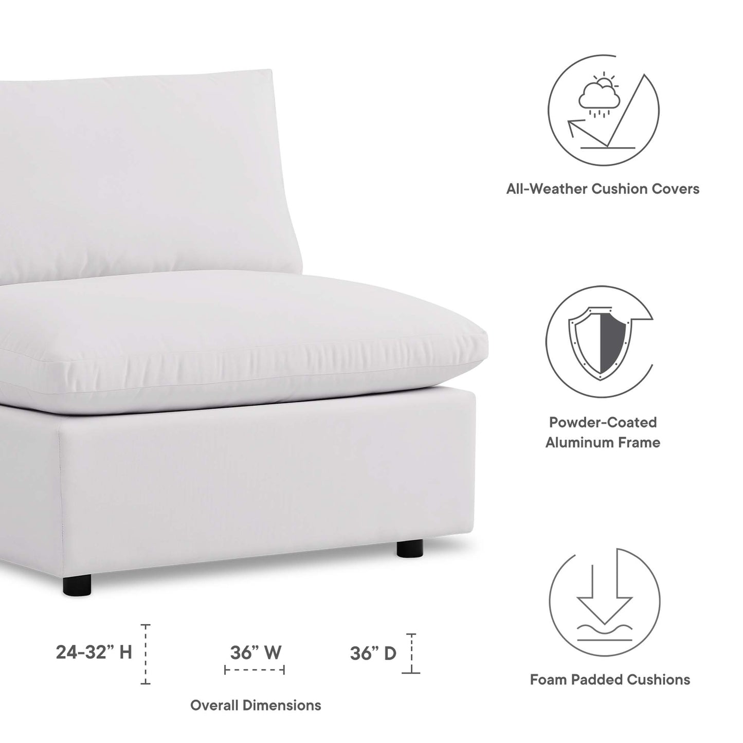 Modway - Commix Overstuffed Outdoor Patio Armless Chair by Modway  Outdoor Furniture Sofa Sectionals White - EEI-4902-WHI