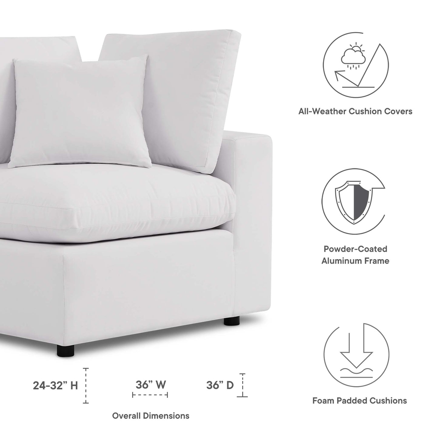 Modway - Commix Overstuffed Outdoor Patio Corner Chair by Modway  Outdoor Furniture Sofa Sectionals White - EEI-4904-WHI