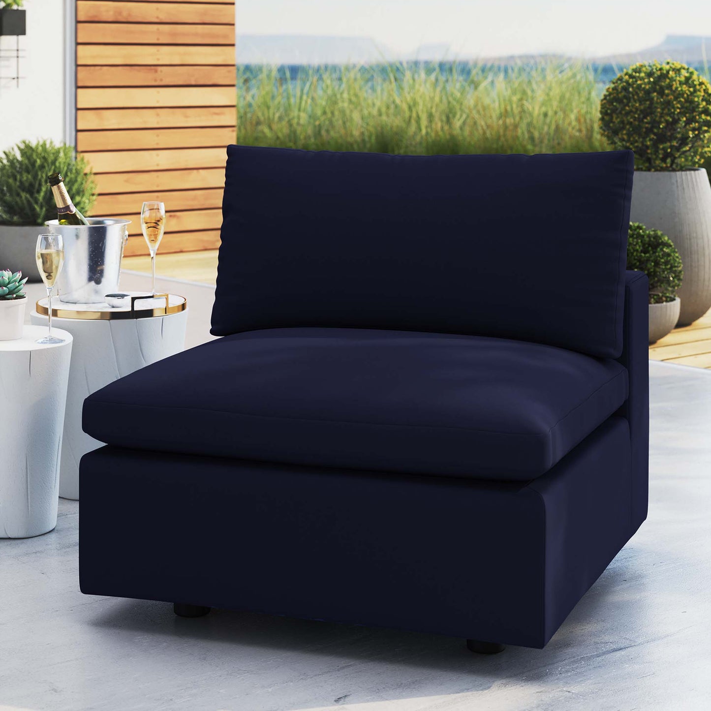 Modway Outlet Commix Sunbrella? Outdoor Patio Armless Chair by Modway  Outdoor Furniture Furniture Navy - EEI-4905-NAV