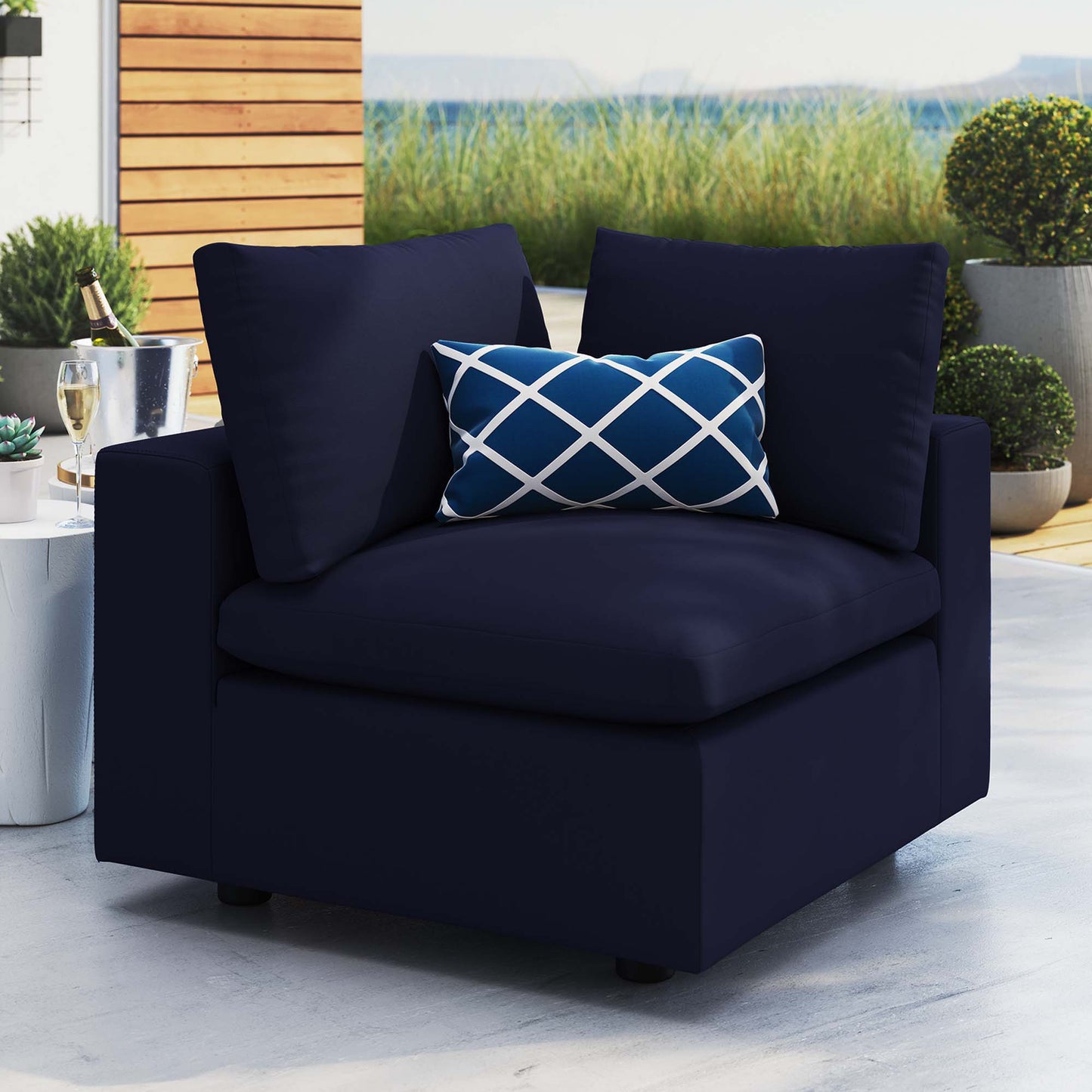 Modway Outlet Commix Sunbrella? Outdoor Patio Corner Chair by Modway  Outdoor Furniture Furniture Navy - EEI-4907-NAV