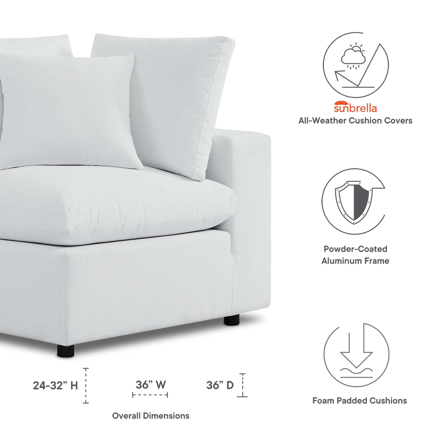 Modway - Commix Sunbrella? Outdoor Patio Corner Chair by Modway  Outdoor Furniture Sofa Sectionals White - EEI-4907-WHI