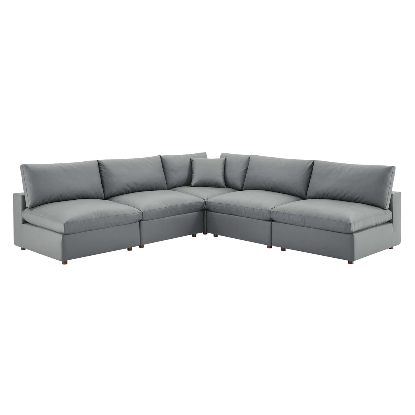 Modway Outlet Commix 5-Piece Down Filled Overstuffed Vegan Leather Sectional Sofa by Modway  Living Room Furniture Gray - EEI-4919-GRY