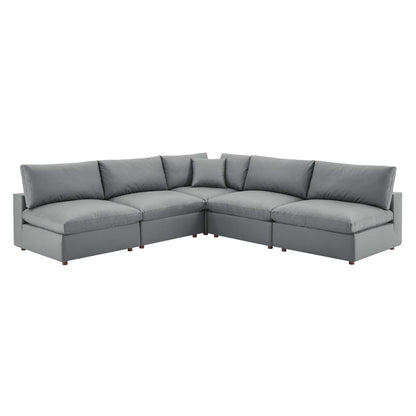Modway Outlet Commix 5-Piece Down Filled Overstuffed Vegan Leather Sectional Sofa by Modway  Living Room Furniture Gray - EEI-4919-GRY