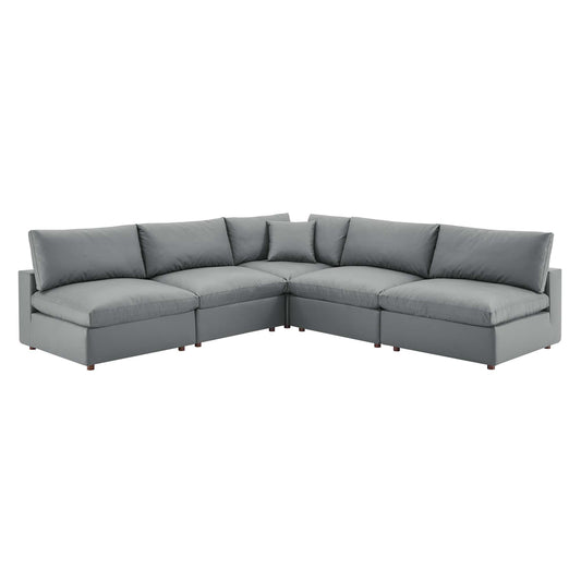 Modway Outlet Commix 5-Piece Down Filled Overstuffed Vegan Leather Sectional Sofa by Modway  Living Room Furniture Gray - EEI-4919-GRY