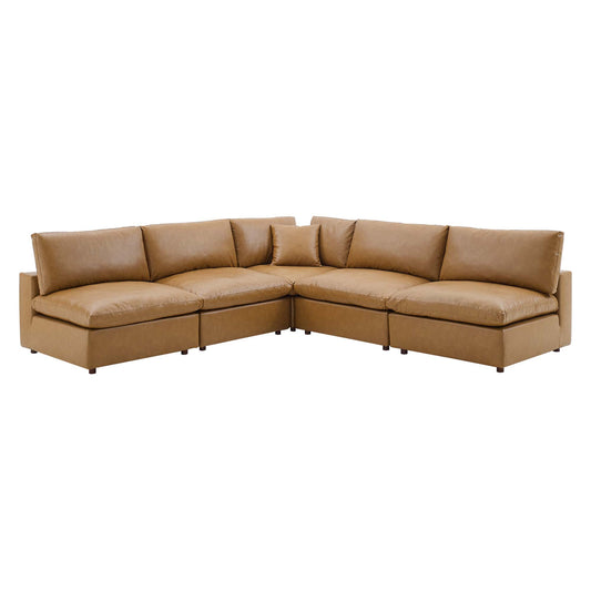 Modway Outlet Commix 5-Piece Down Filled Overstuffed Vegan Leather Sectional Sofa by Modway  Living Room Furniture Tan - EEI-4919-TAN