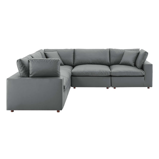 Modway Outlet Commix 5-Piece Down Filled Overstuffed Vegan Leather Sectional Sofa by Modway  Living Room Furniture Gray - EEI-4920-GRY