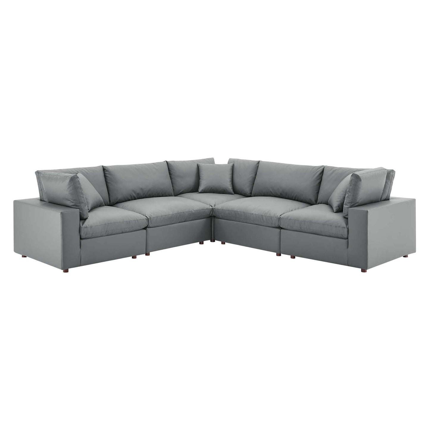 Modway Outlet Commix 5-Piece Down Filled Overstuffed Vegan Leather Sectional Sofa by Modway  Living Room Furniture Gray - EEI-4920-GRY